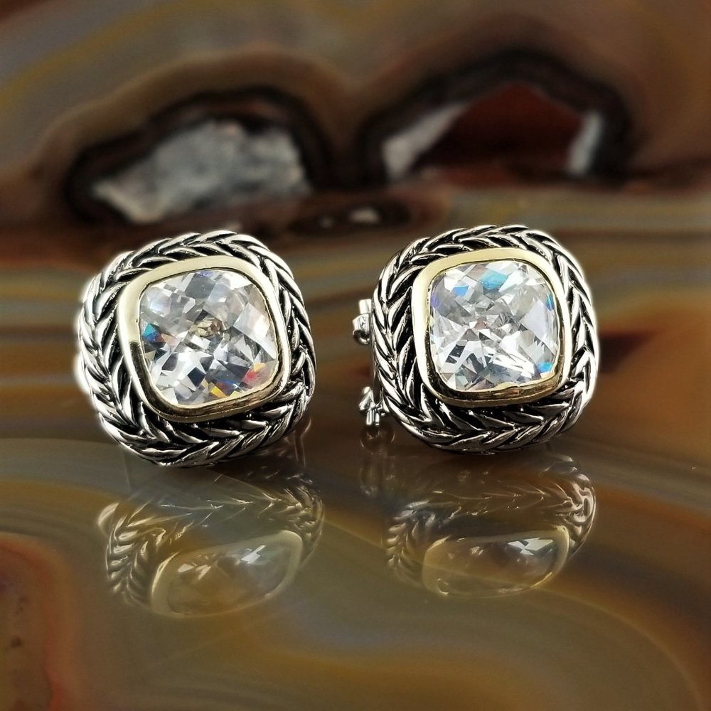 Designer Inspired Silver & Gold CZ Princess Cable Earrings